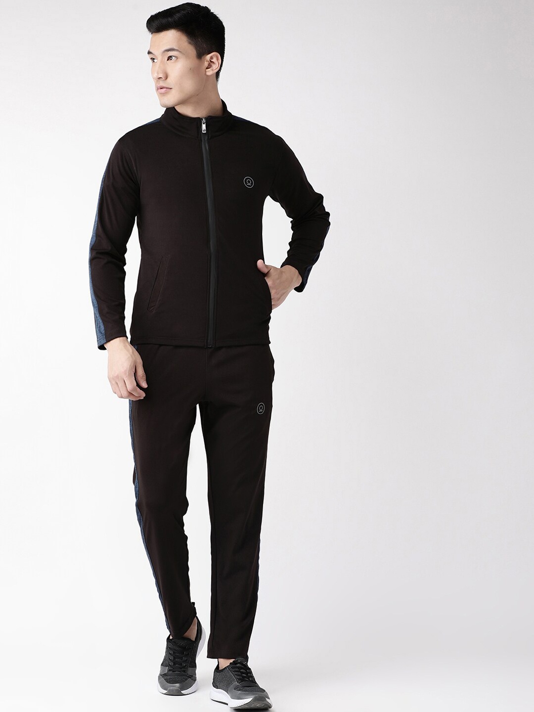 

CHKOKKO Men Black Solid Full Sleeve Zipper Sports Gym Track suit