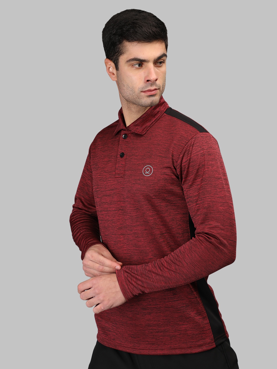 

Chkokko Men Red Polo Collar Training or Gym T-shirt