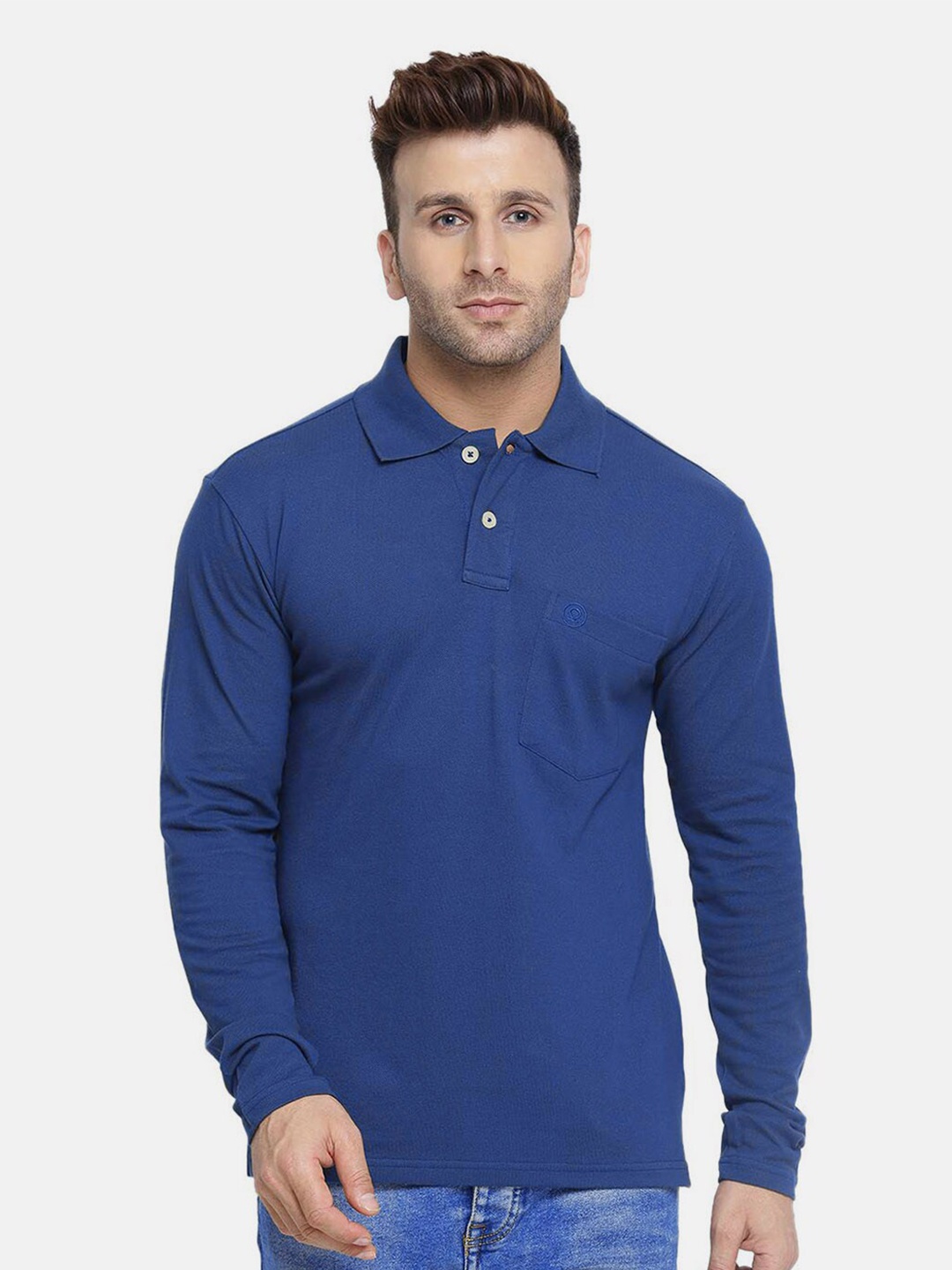 

CHKOKKO Men Blue Polo Collar T-shirt
