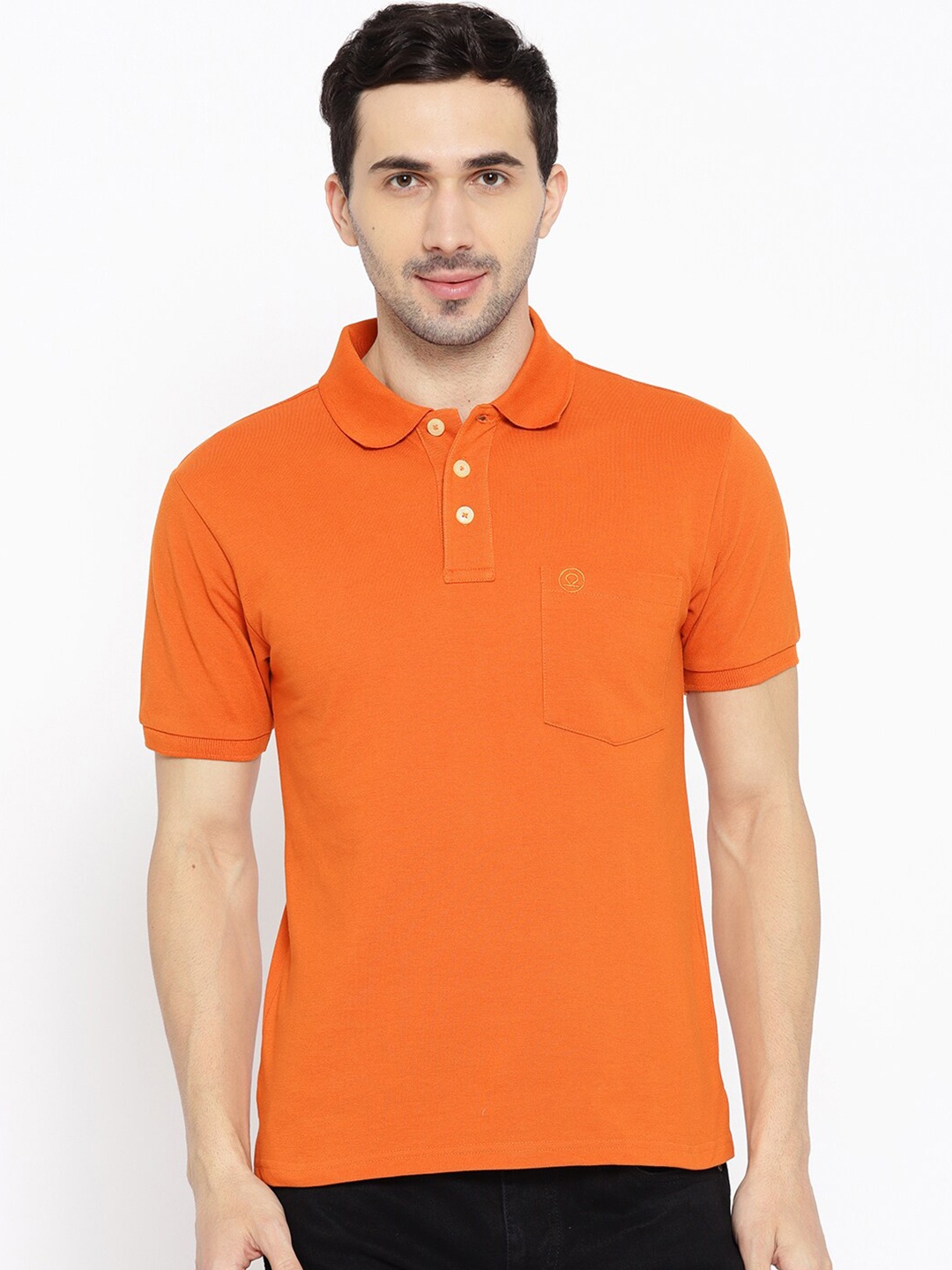 

CHKOKKO Men Orange Polo Collar T-shirt