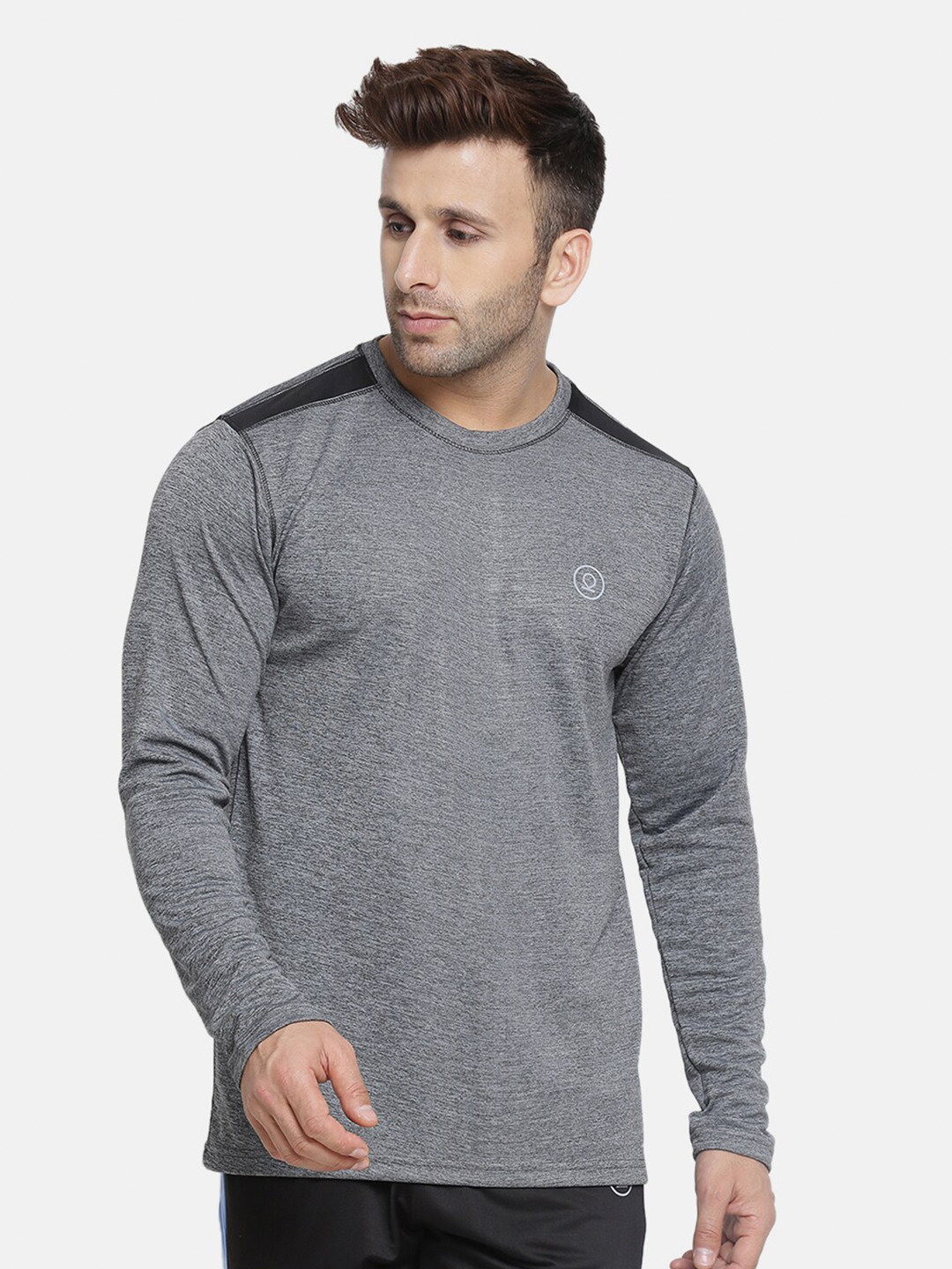 

Chkokko Men Grey & Black Training or Gym T-shirt
