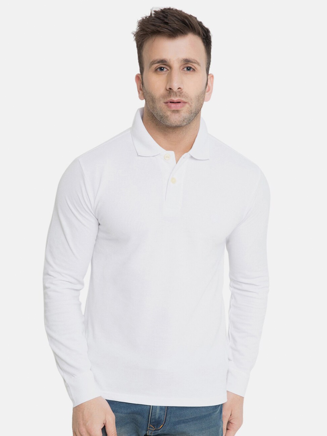 

CHKOKKO Men White Polo Collar Pockets Training or Gym T-shirt