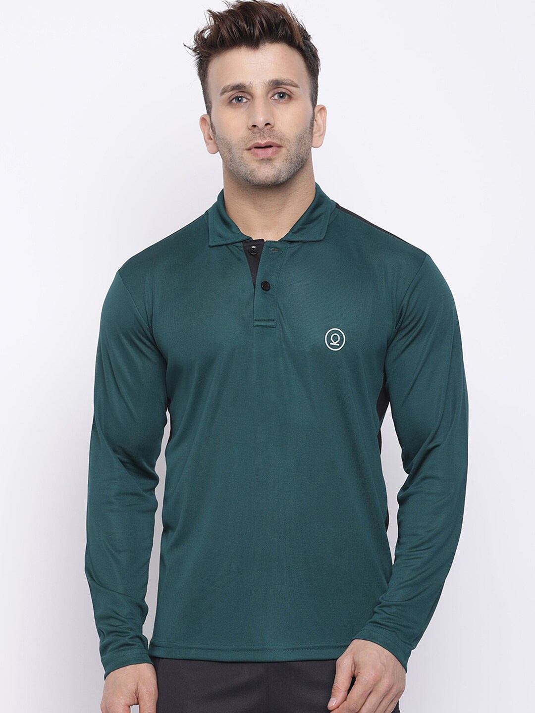 

Chkokko Men Green Solid Polo Collar Training or Gym T-shirt