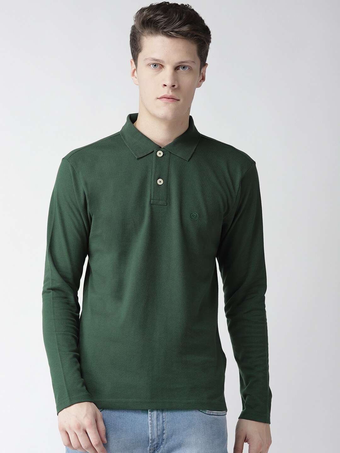

CHKOKKO Men Green Polo Collar Training or Gym T-shirt