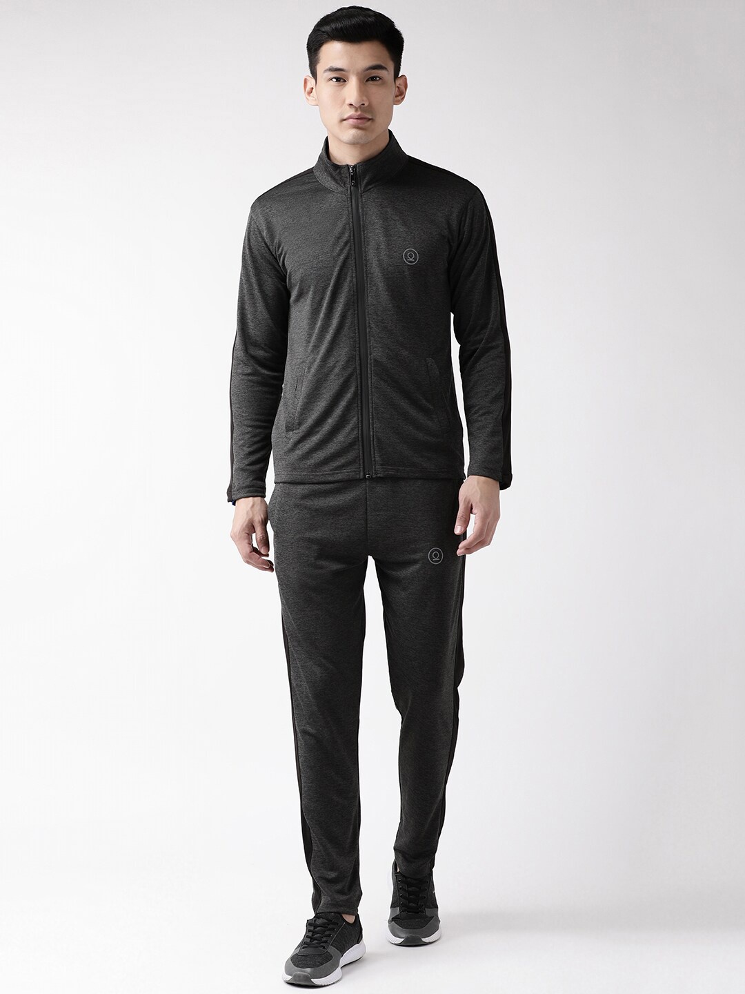 

Chkokko Men Grey Solid Full Sleeve Zipper Sports Gym Track suit