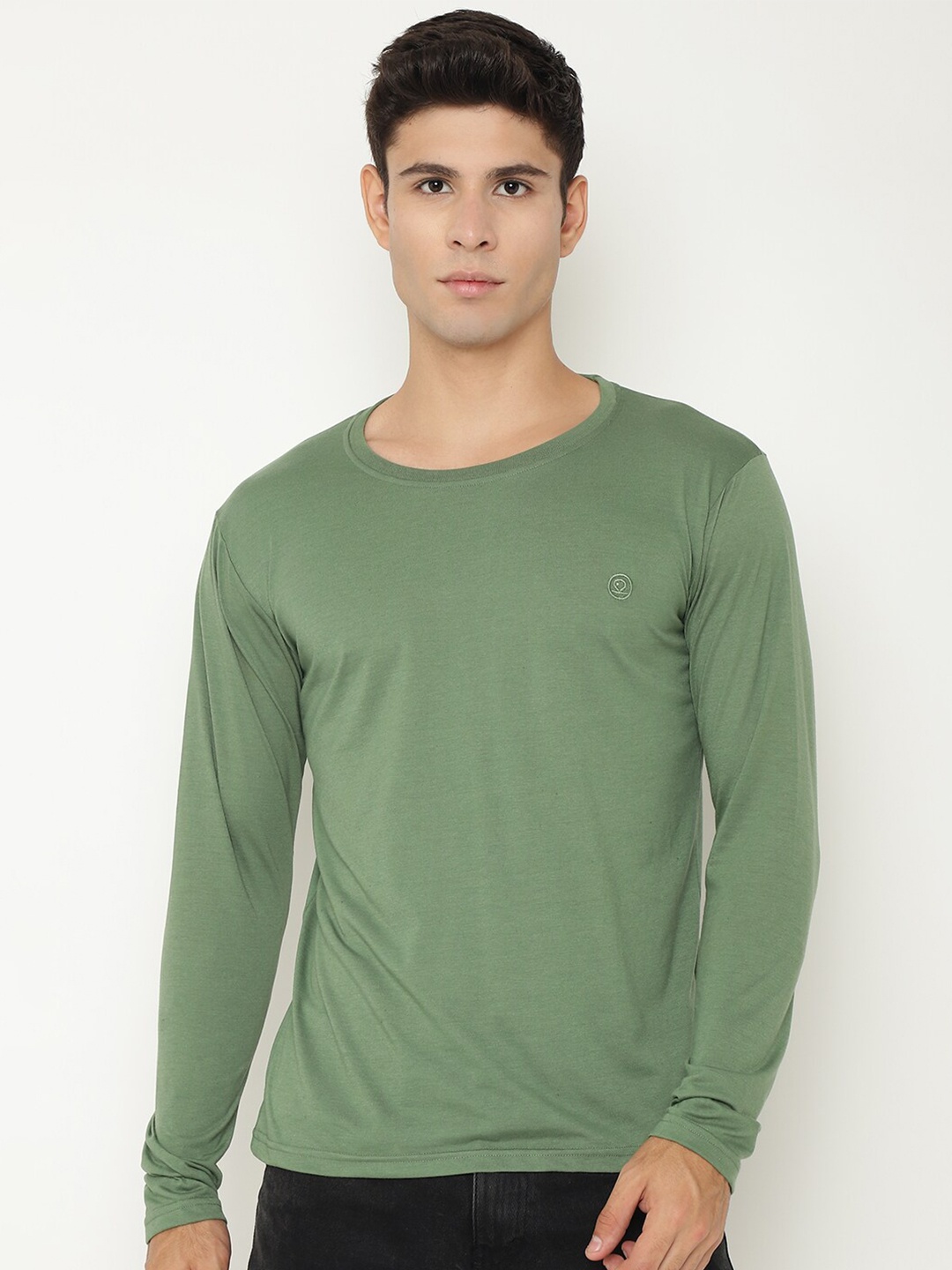 

CHKOKKO Men Green Raw Edge T-shirt