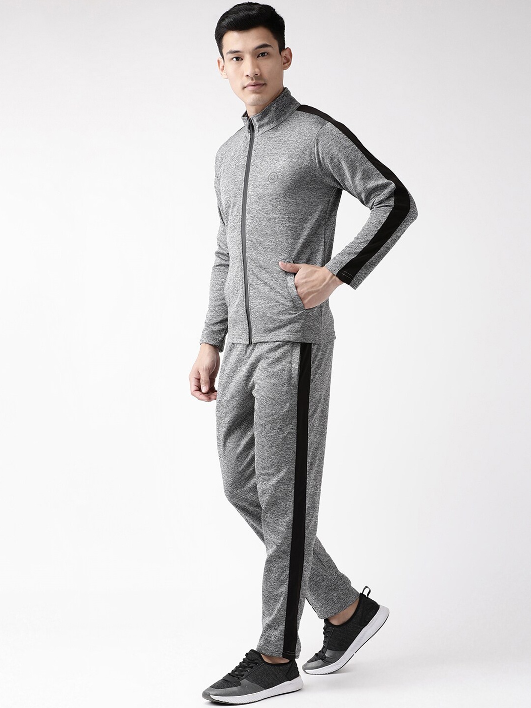 

Chkokko Men Grey Solid Full Sleeve Zipper Sports Gym Track suit
