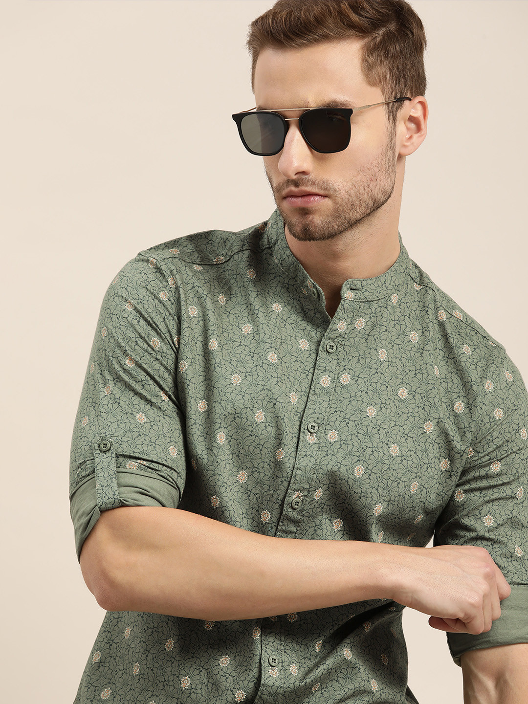 

Moda Rapido Men Khaki Floral Printed Casual Shirt