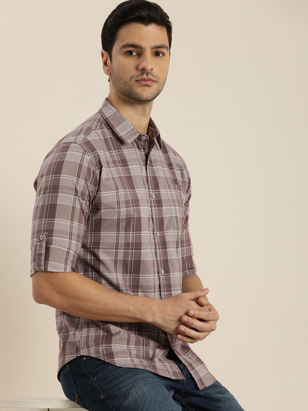 

Moda Rapido Men Purple & Grey Checked Casual Shirt