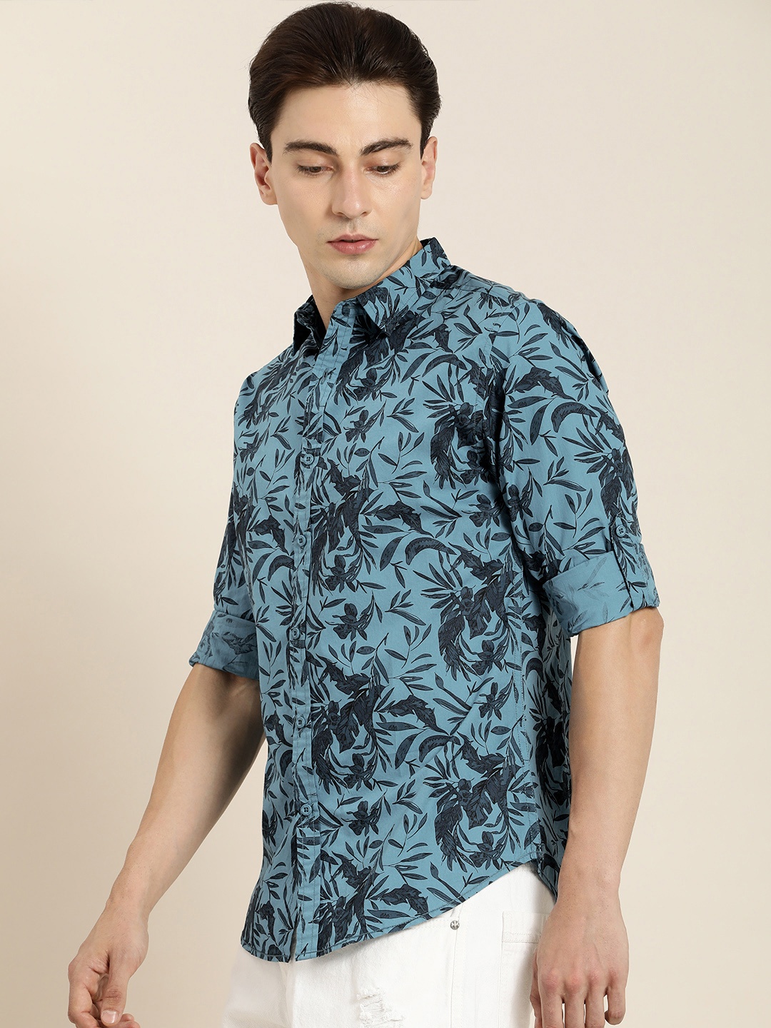 

Moda Rapido Men Blue Slim Fit Floral Printed Opaque Casual Shirt