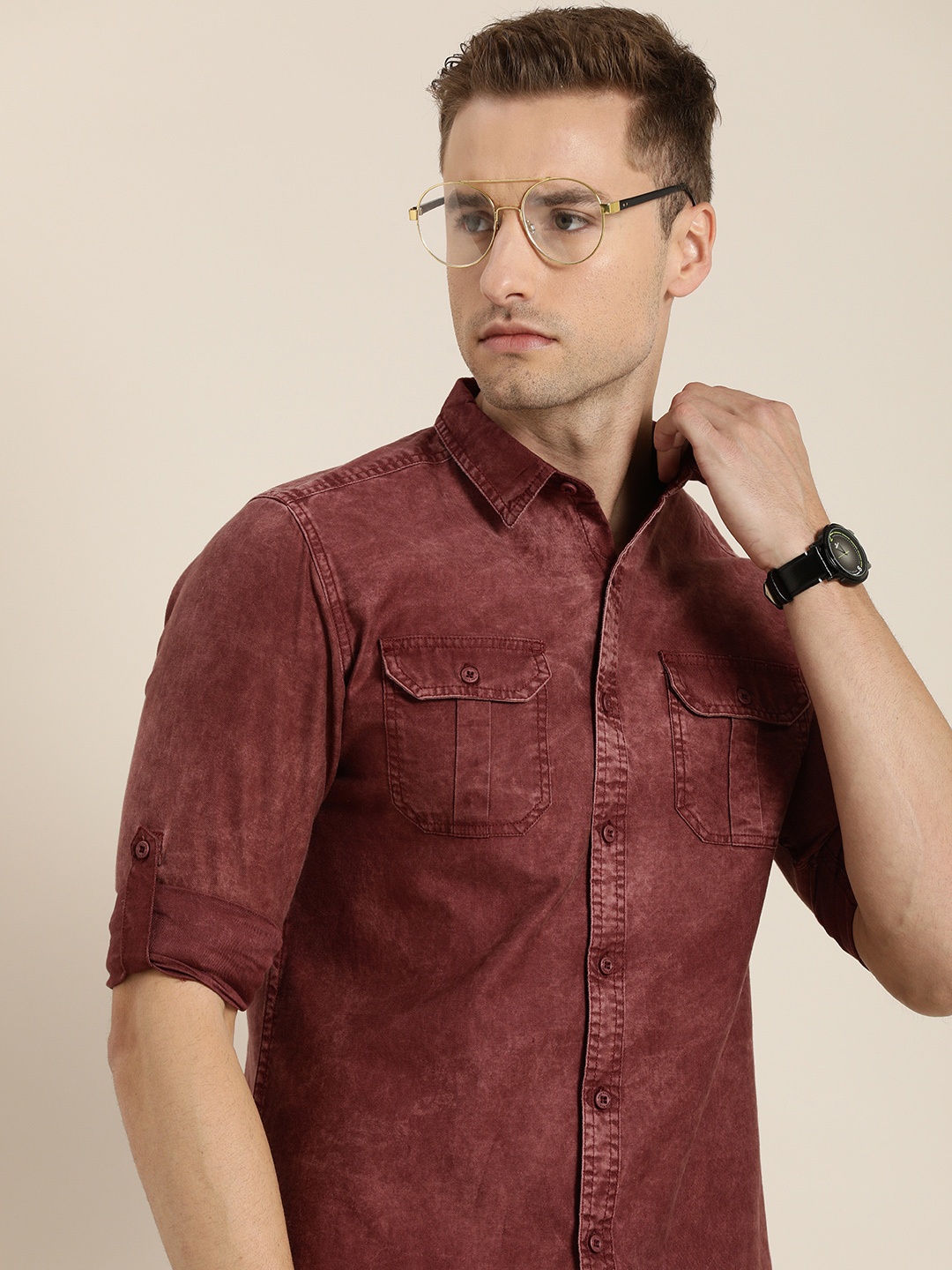 

Moda Rapido Men Maroon Solid Slim Fit Pure Cotton Casual Shirt