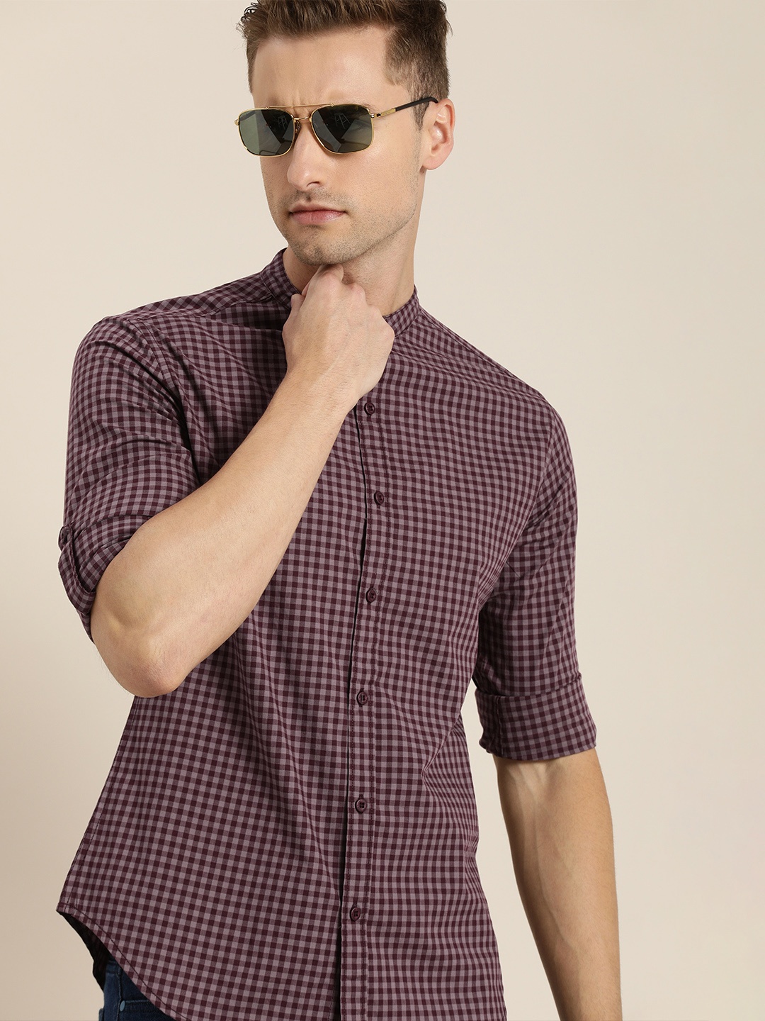 

Moda Rapido Men Maroon Slim Fit Grid Tattersall Checked Pure Cotton Casual Shirt