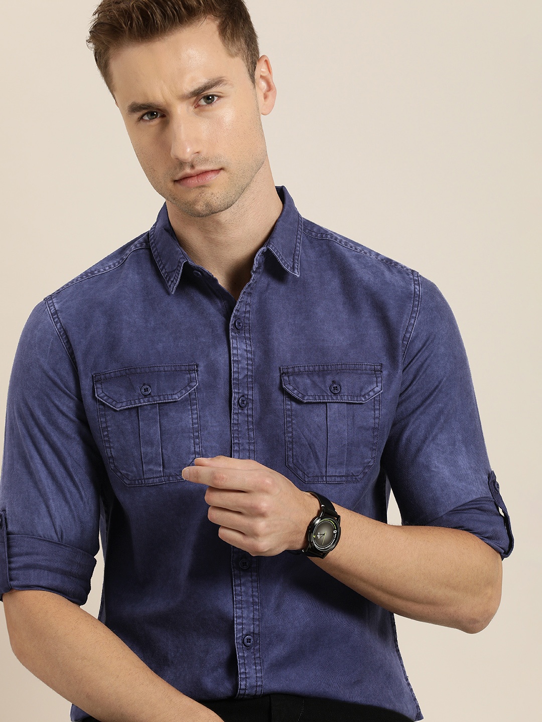 

Moda Rapido Men Blue Solid Slim Fit Pure Cotton Casual Shirt