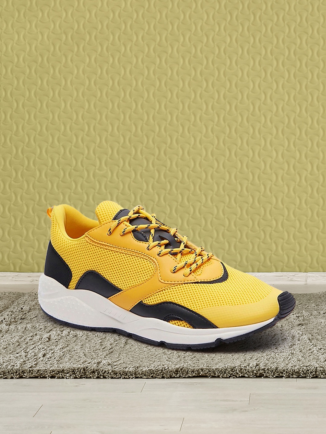 

shoexpress Men Yellow Textile Running Non-Marking Shoes