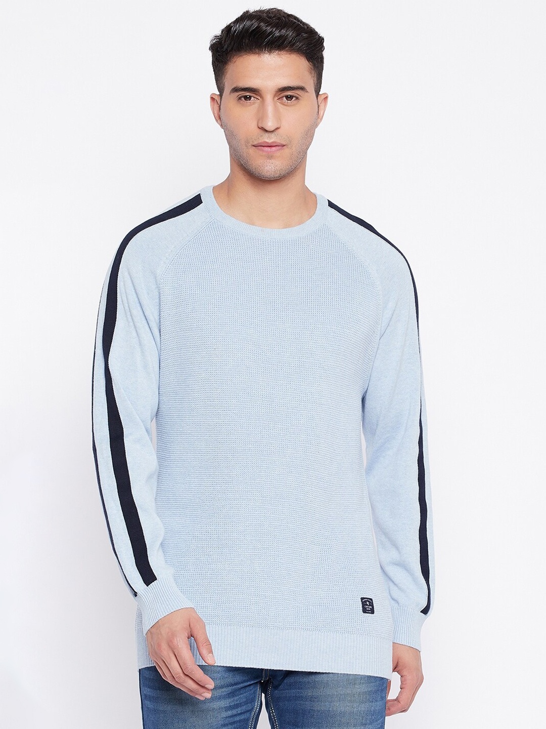 

Cantabil Men Blue Pullover with Panel Detail on Sleeves