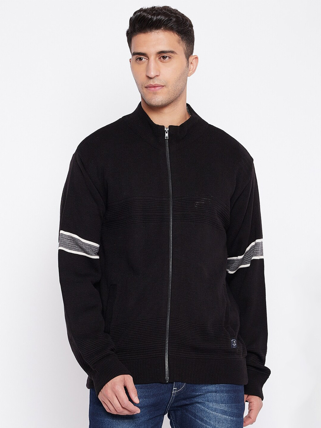 

Cantabil Men Black & Grey Striped Front-Open with Zip Detail