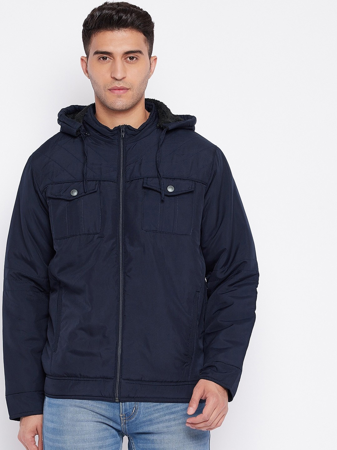 

Cantabil Men Navy Blue Lightweight Padded Jacket