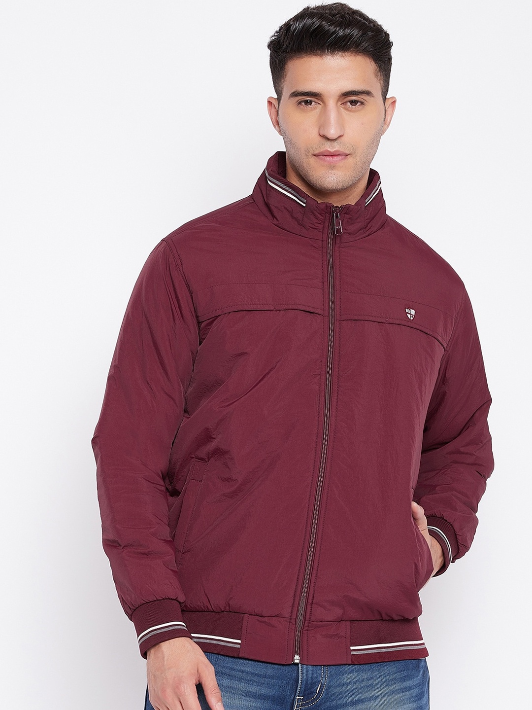 

Cantabil Men Maroon Lightweight Bomber Jacket
