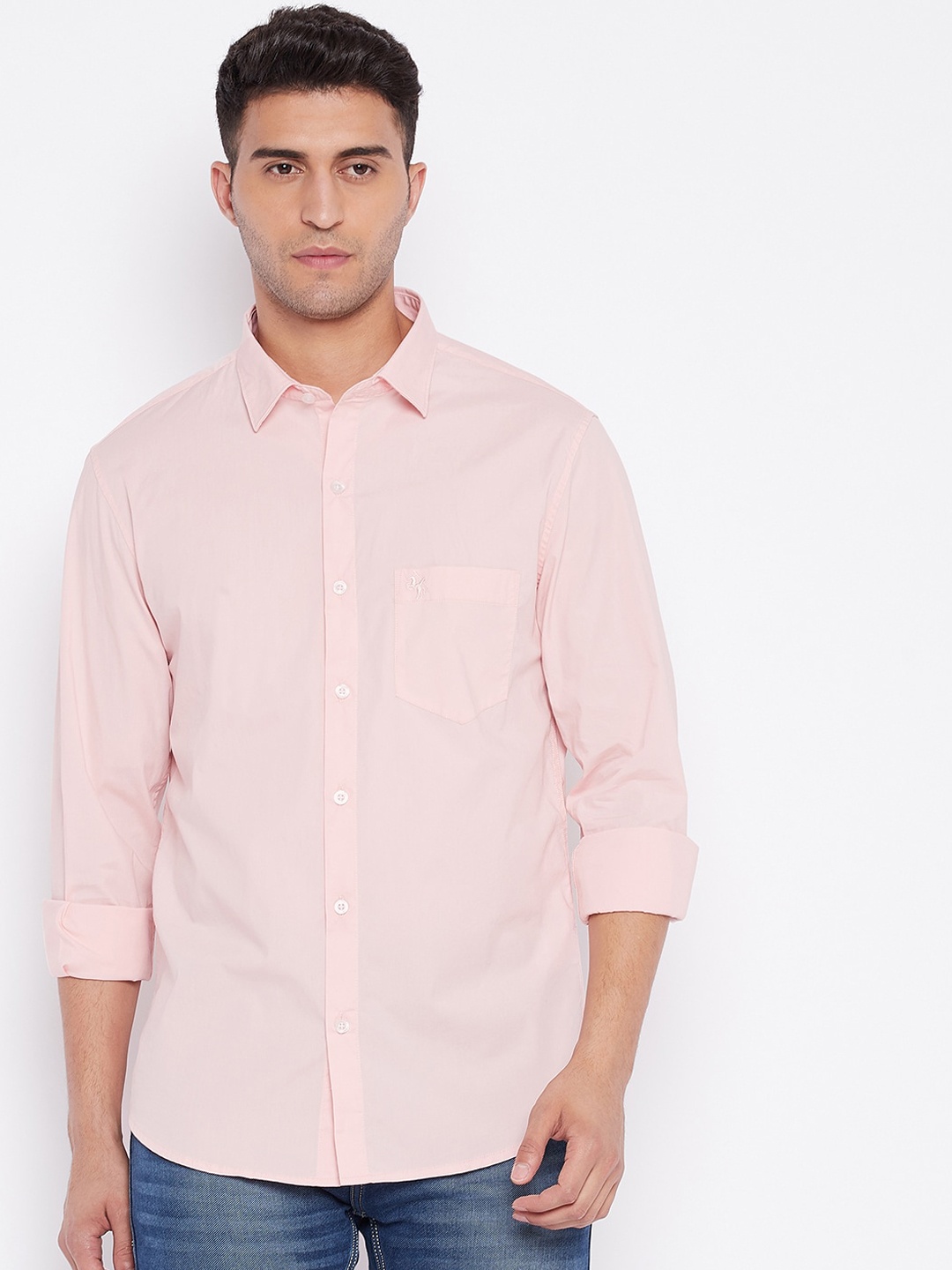 

Cantabil Men Pink Solid Opaque Casual Shirt