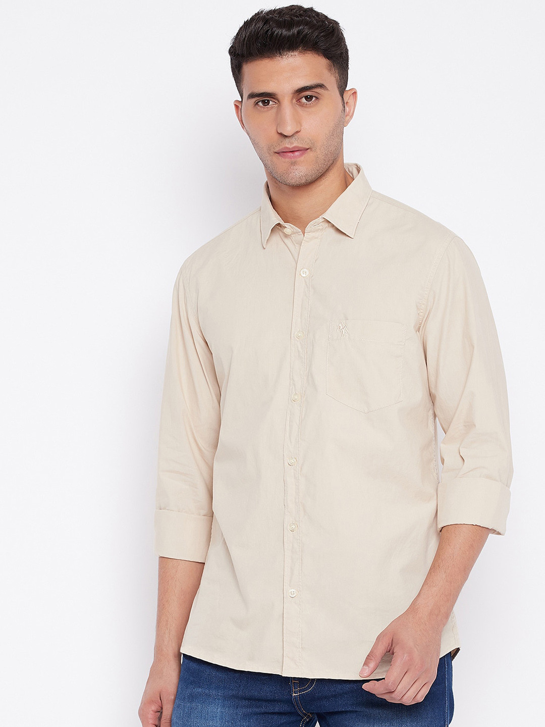 

Cantabil Men Khaki Opaque Casual Shirt