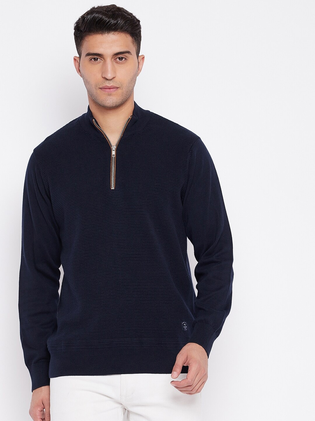 

Cantabil Men Navy Blue Ribbed Pullover