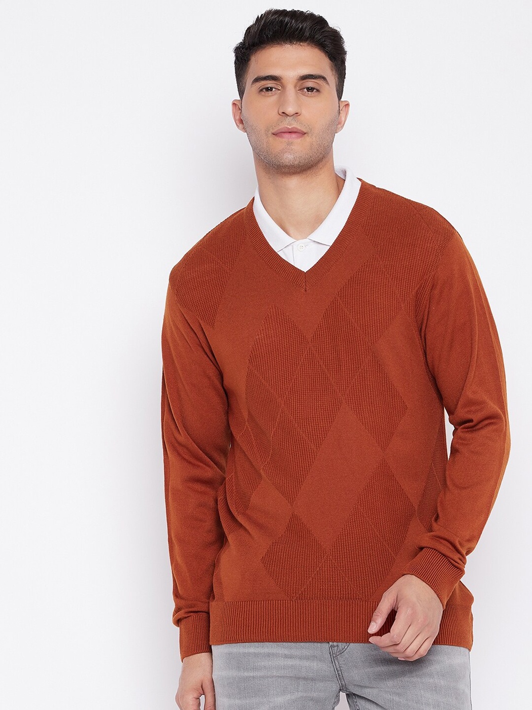 

Cantabil Men Rust V-Neck Pullover