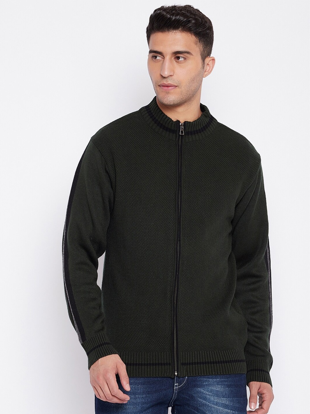 

Cantabil Men Olive Green Pullover with Zip Detail