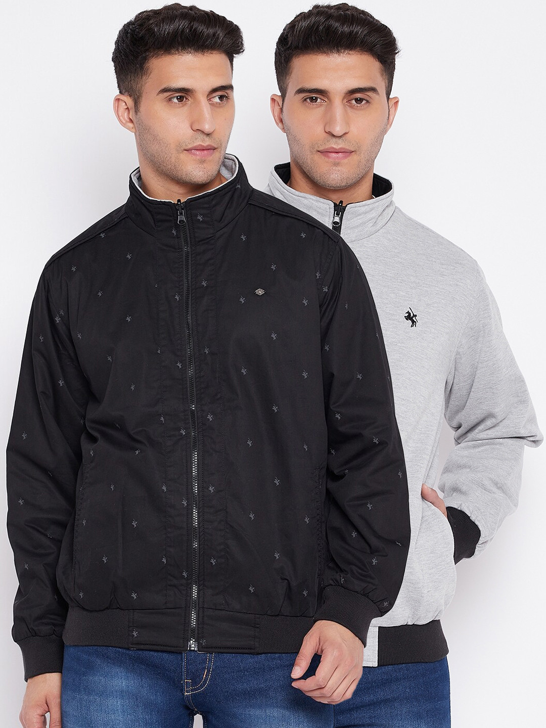 

Cantabil Men Black & Grey Reversible Bomber Jacket