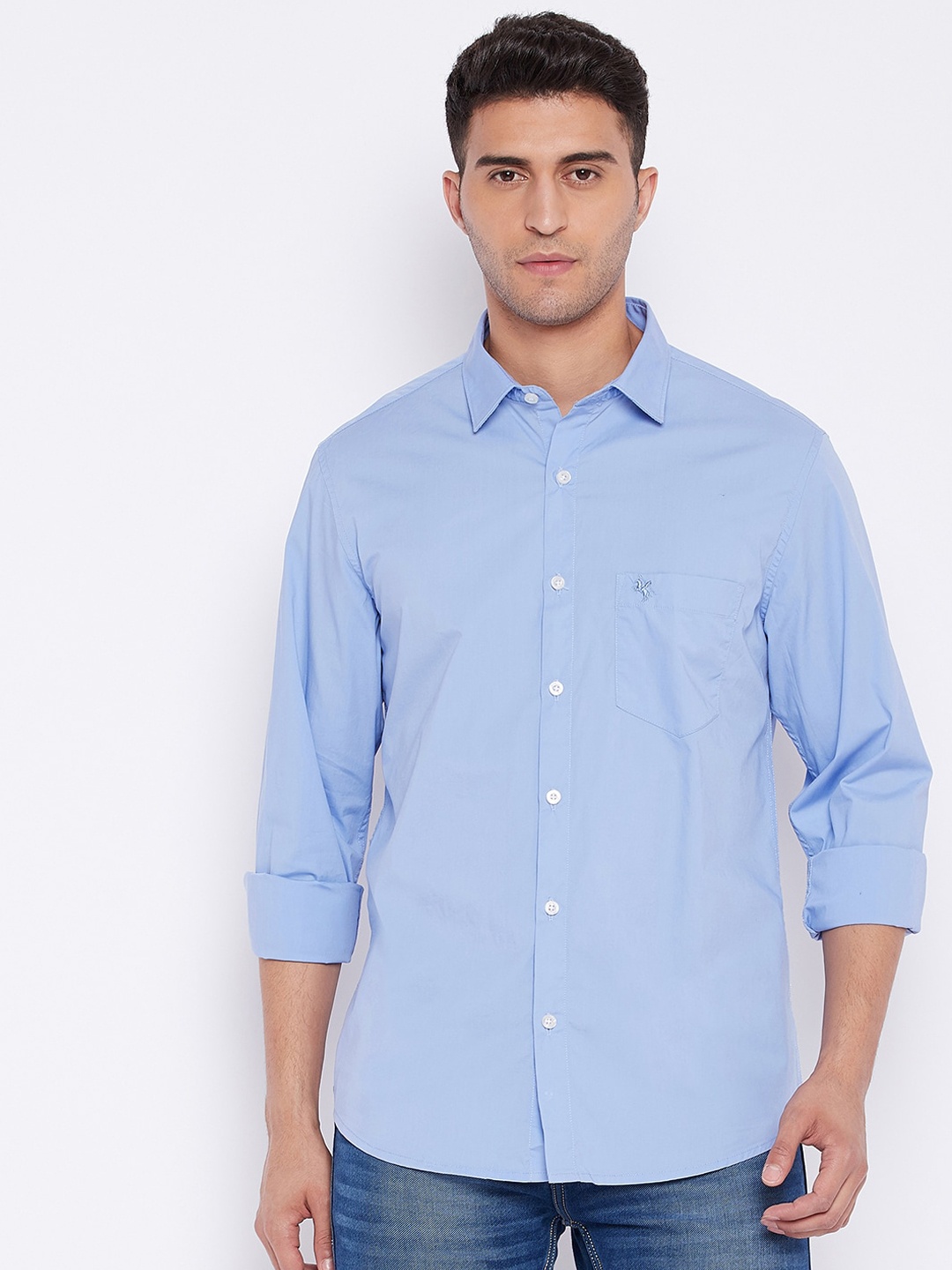 

Cantabil Men Blue Opaque Cotton Casual Shirt