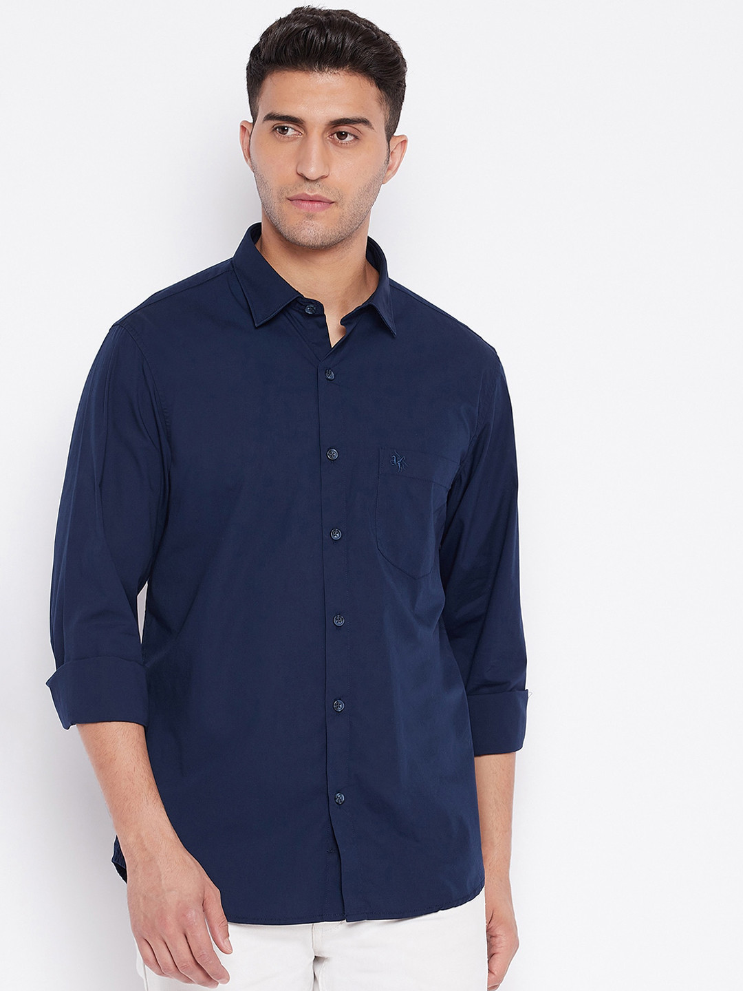 

Cantabil Men Navy Blue Opaque Casual Shirt