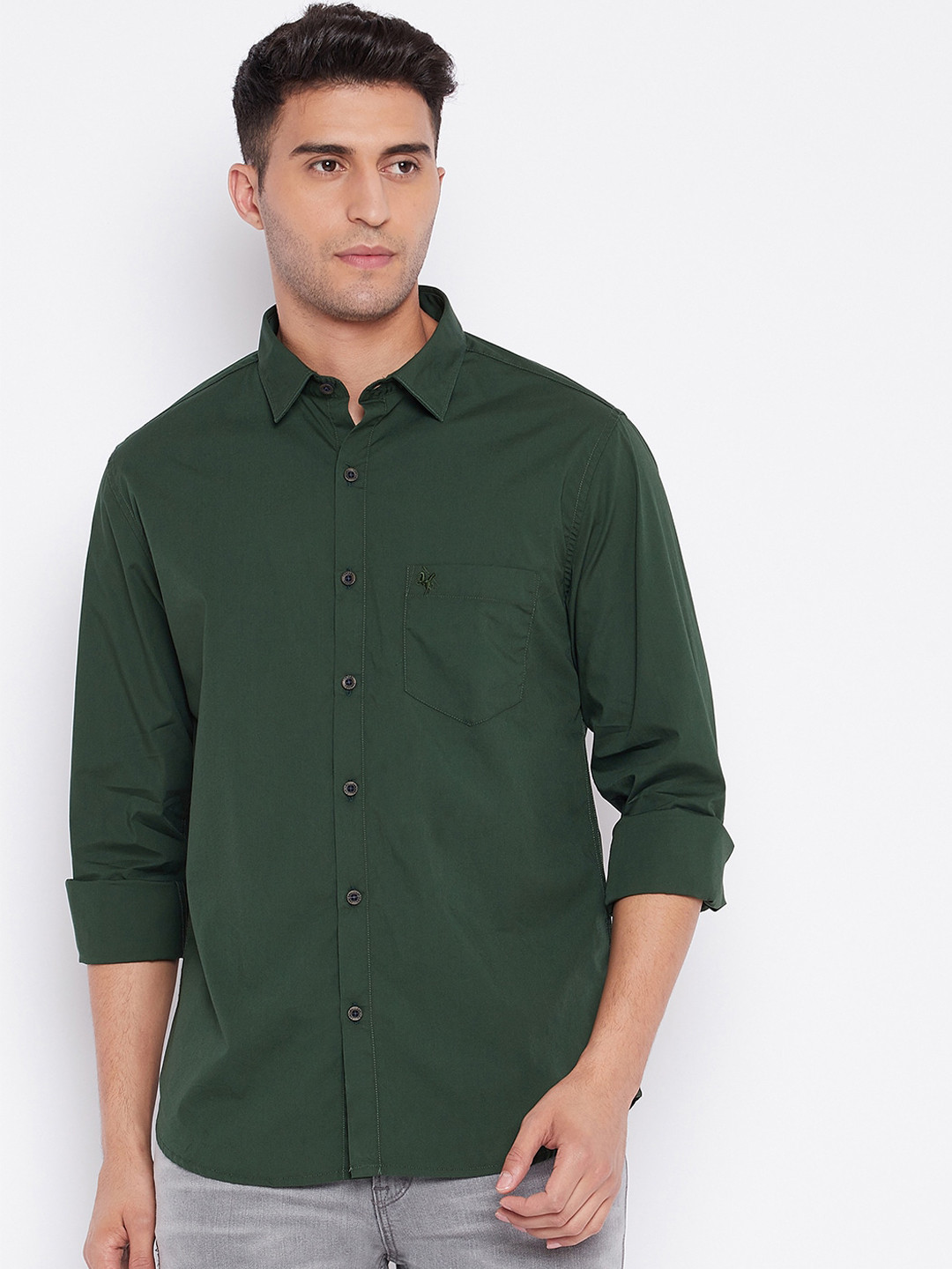 

Cantabil Men Green Opaque Casual Shirt