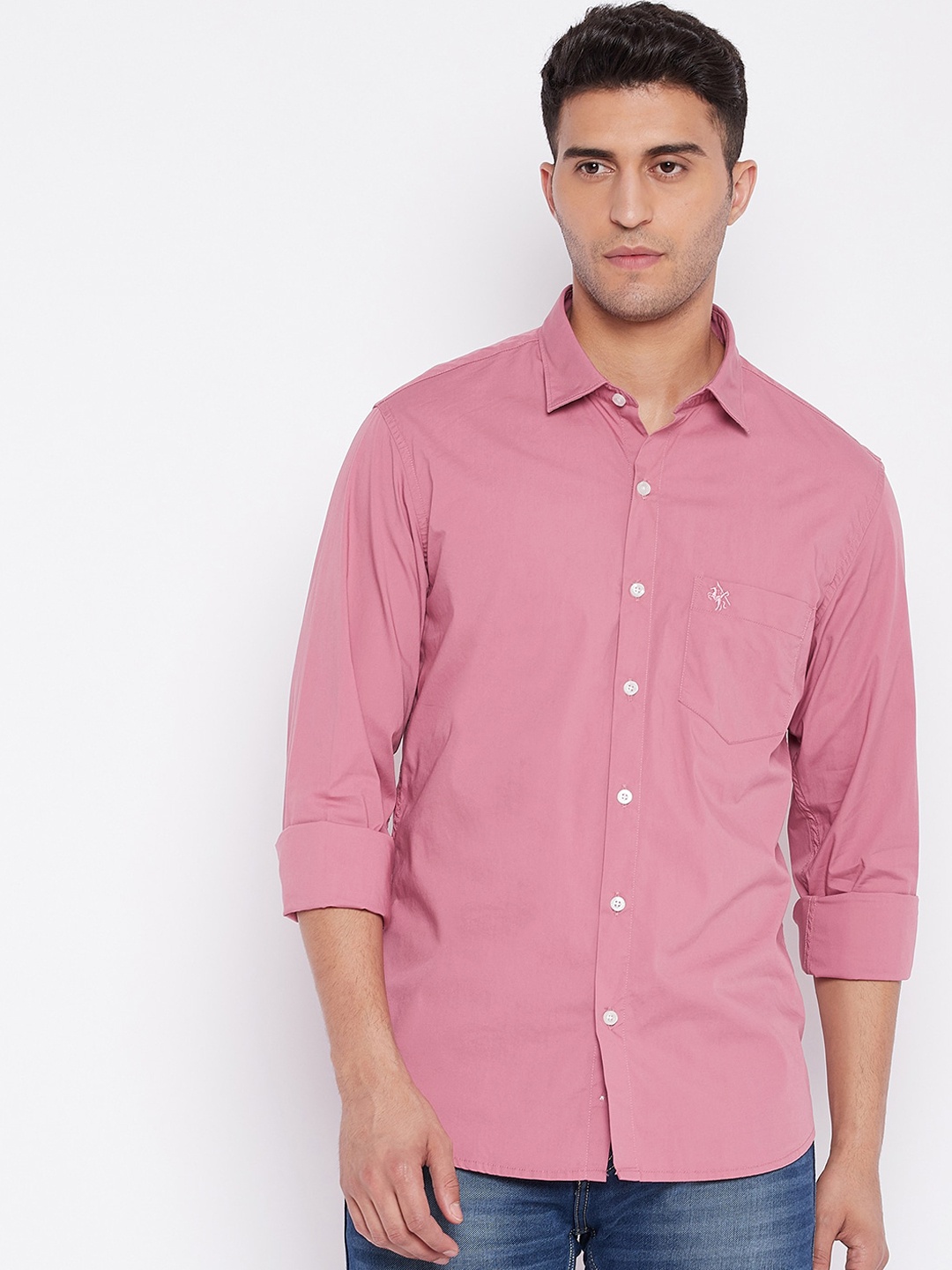 

Cantabil Men Pink Opaque Cotton Casual Shirt
