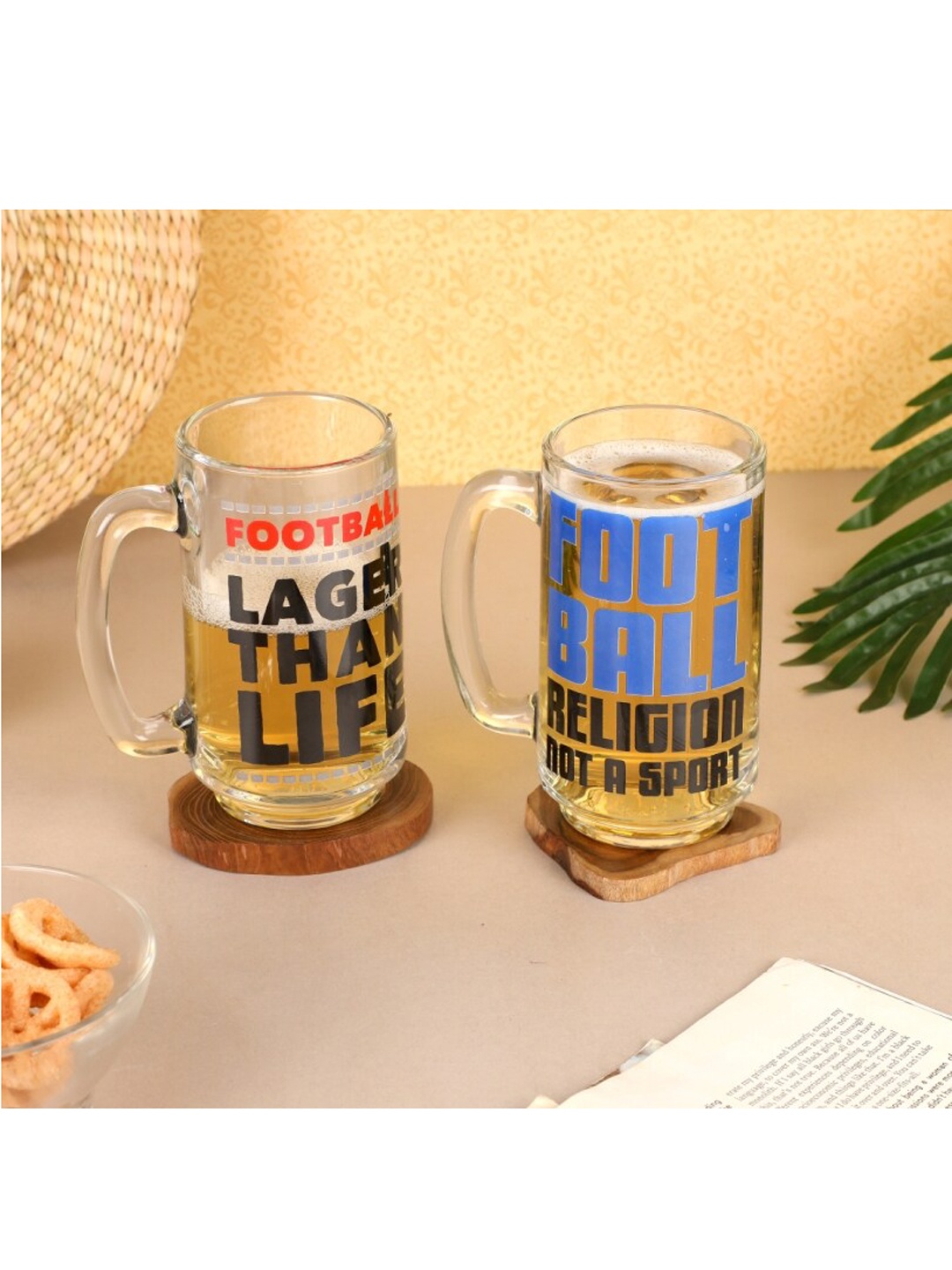 

EK DO DHAI Set of 2 Transparent Beer Mug, Blue