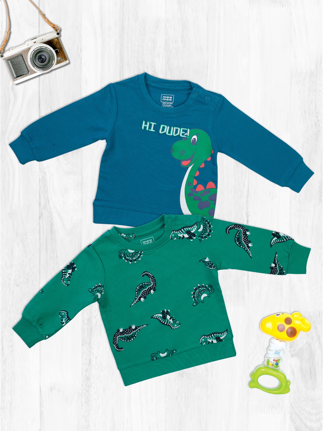 

MeeMee Boys Green & Navy Blue 2 Printed Cotton T-shirts