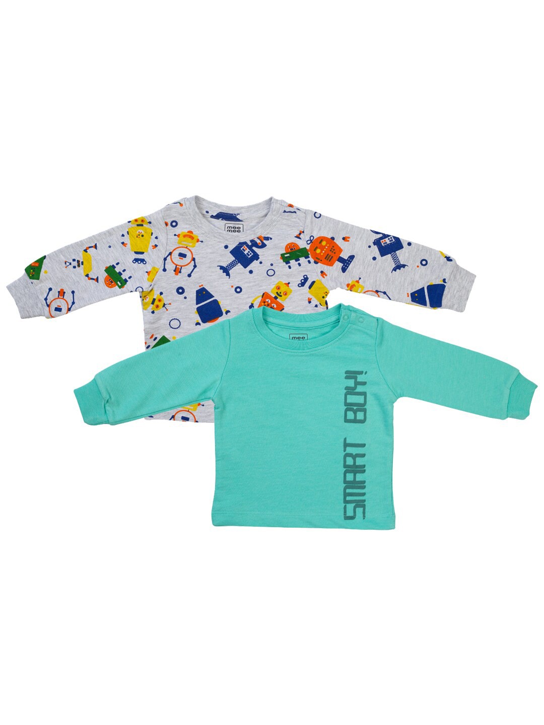 

MeeMee Boys Pack Of 2 Grey & Turquoise Blue Printed T-shirt
