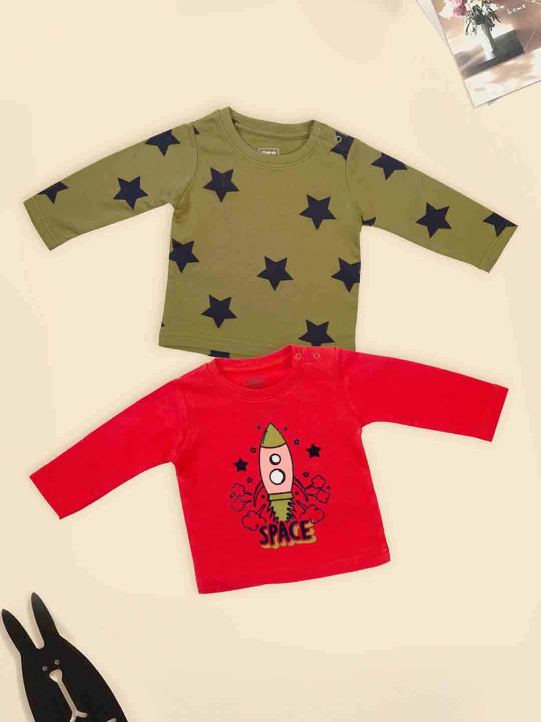 

MeeMee Boys Red & Olive Green Pack Of 2 Printed T-shirts