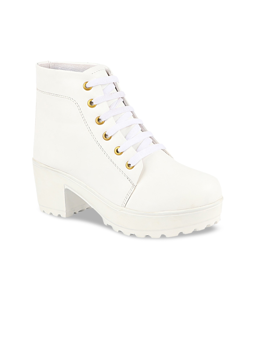 

Shoetopia Women White Platform Heeled Boots
