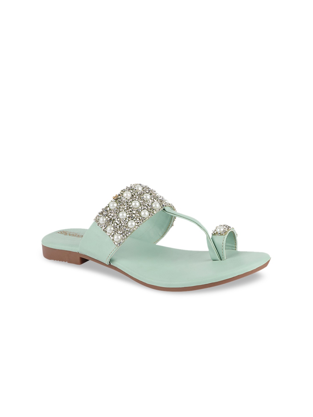 

Shoetopia Women Blue Embellished Leather Ethnic One Toe Flats