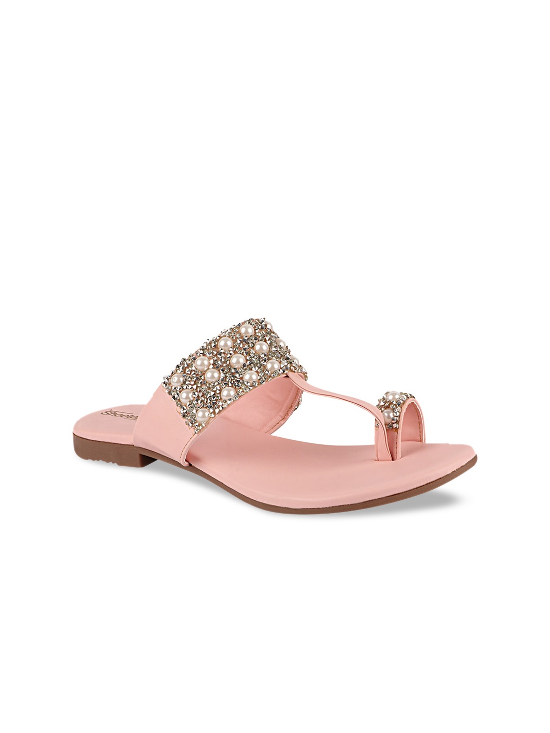 

Shoetopia Women Pink Embellished Leather Ethnic One Toe Flats