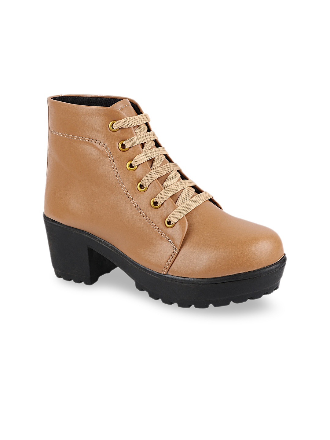 

Shoetopia Tan High-Top Platform Heeled Boots