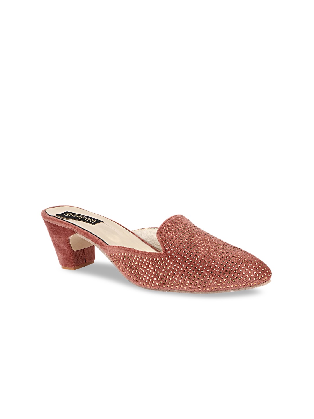 

Shoetopia Peach-Coloured Suede Block Mules