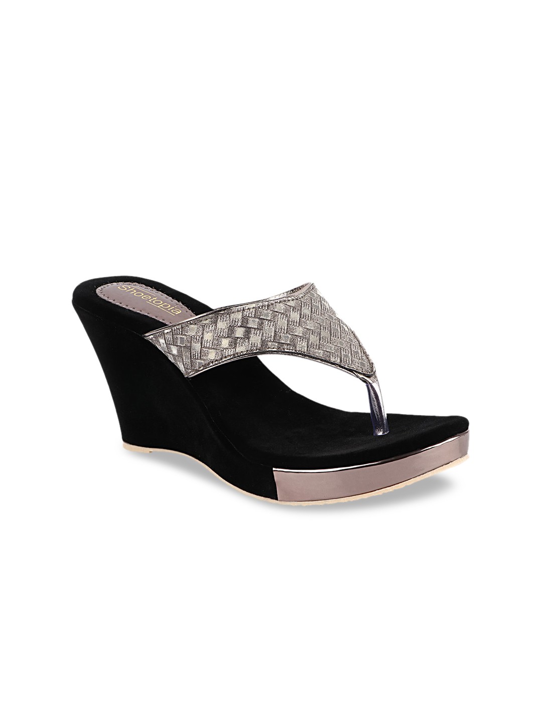 

Shoetopia Grey & Black Woven Design Party Wedge Sandals