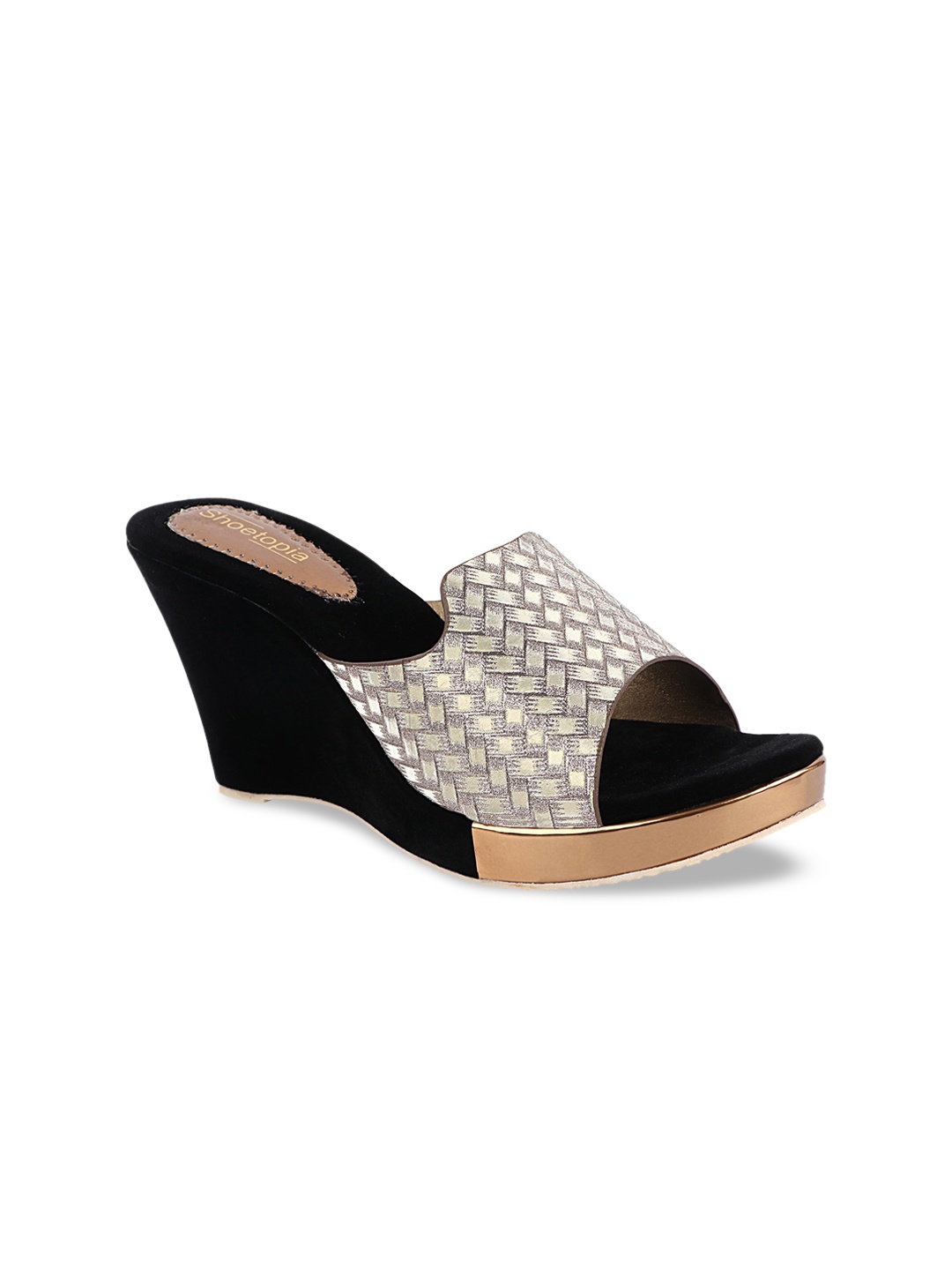 

Shoetopia Copper-Toned Party Wedge Peep Toes with Buckles