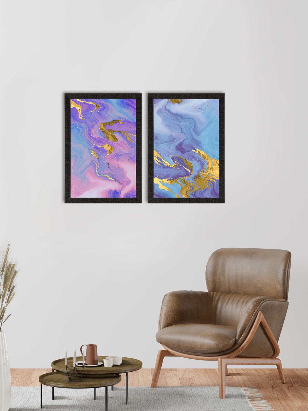 

eCraftIndia Set Of 2 Marble Texture UV Art Paintings, Blue