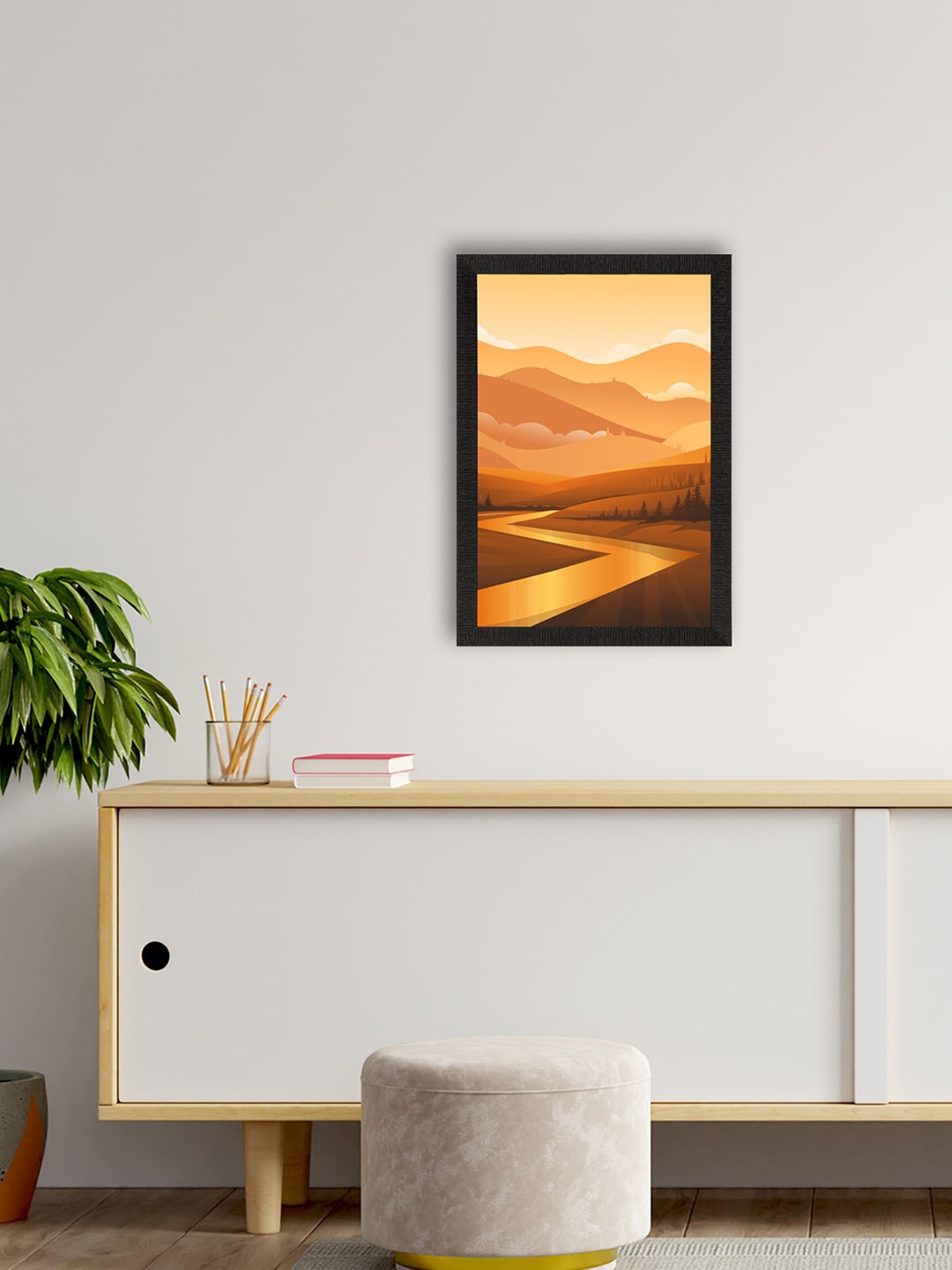 

eCraftIndia Orange & Brown Beautiful Sunrise View UV Art Painting