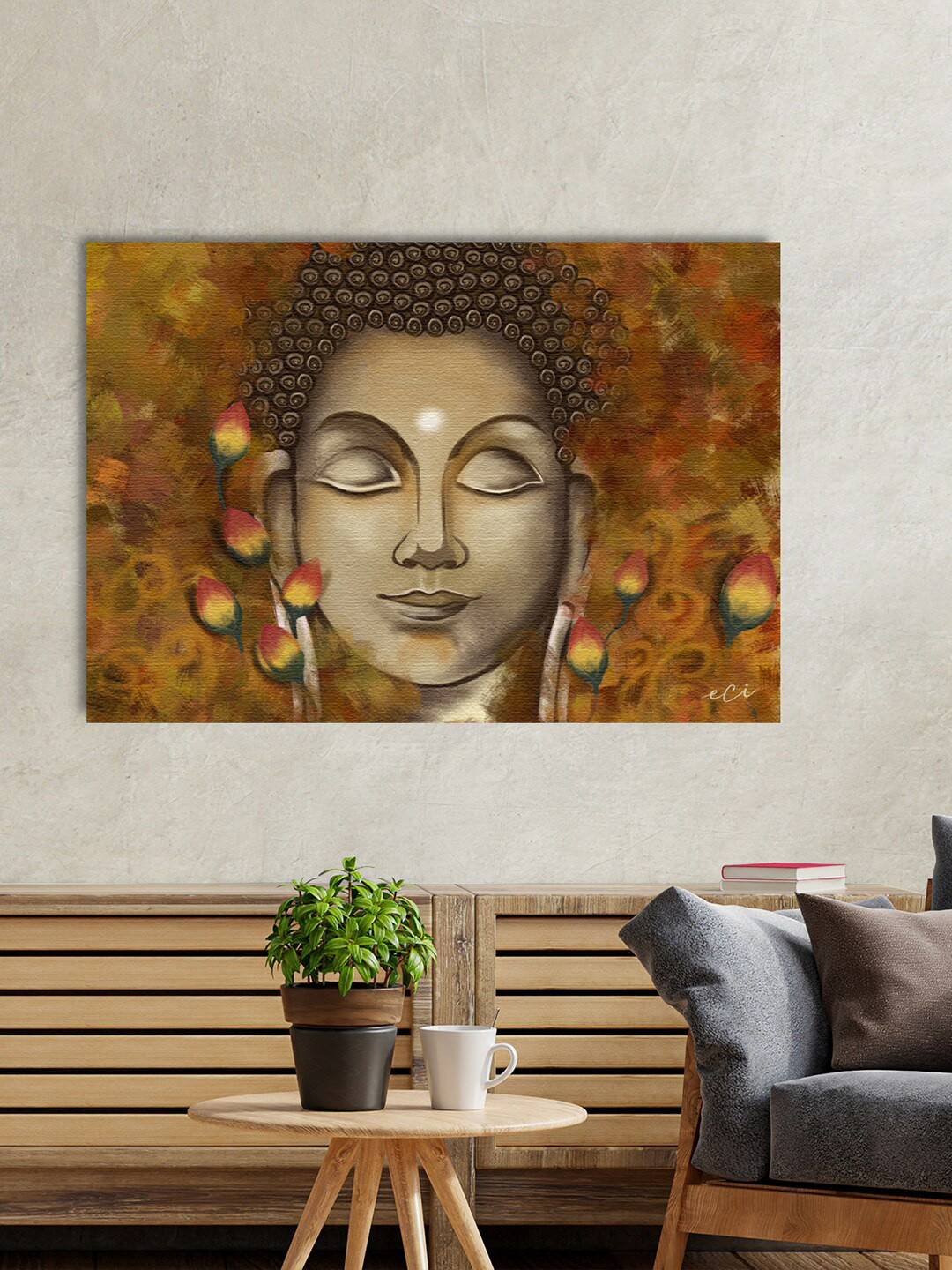 

eCraftIndia Brown & Yellow Calm Peaceful Buddha Printed Wall Painting