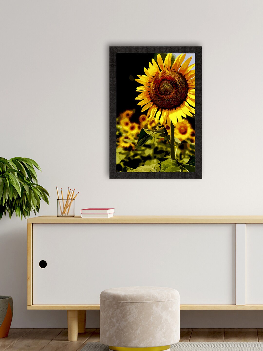 

eCraftIndia Yellow & Black Sunflower Printed Satin Matte Texture UV Art Painting