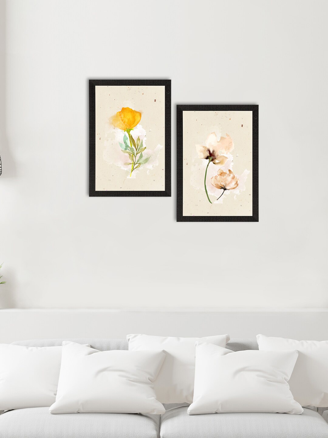 

eCraftIndia Set Of 2 Flower Printed Framed Wall Art, Beige