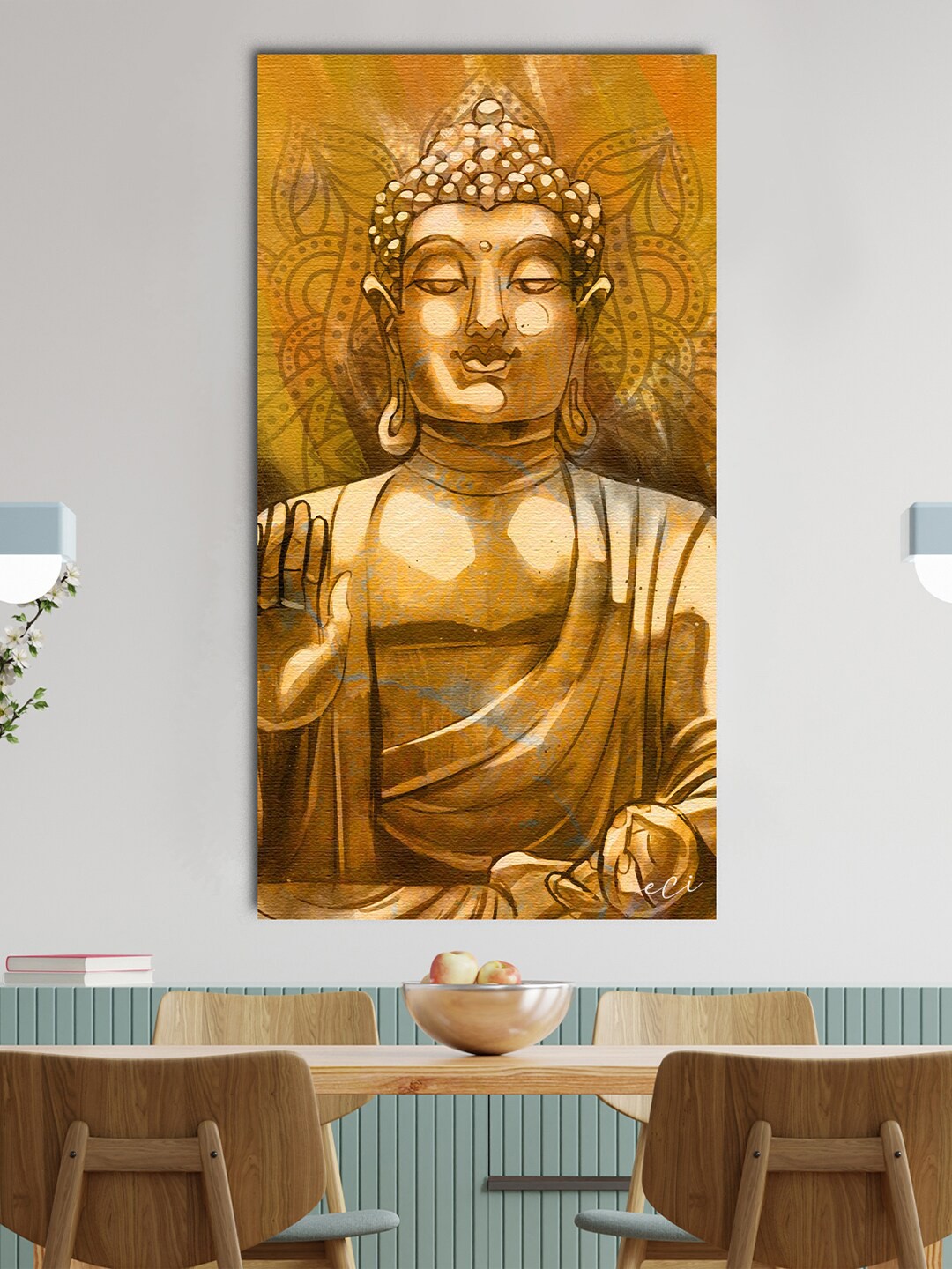 

eCraftIndia Gold-Coloured Meditating Buddha Original Design Canvas Printed Wall Painting