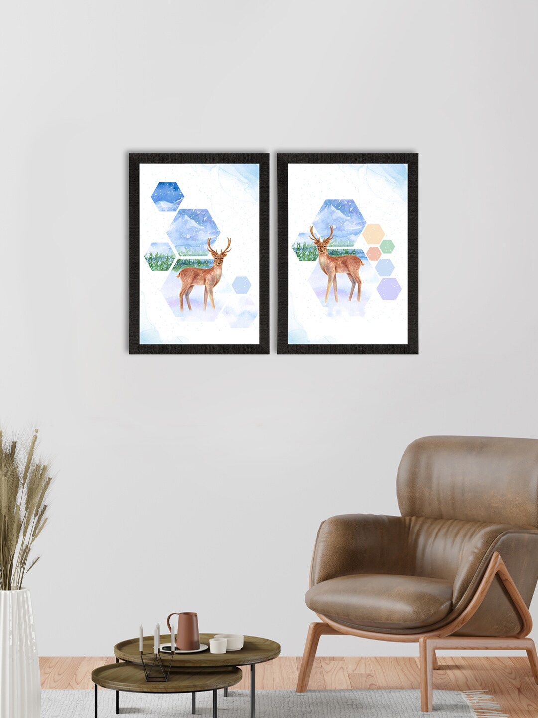 

eCraftIndia Set of 2 White & Brown Printed Framed Wall Art